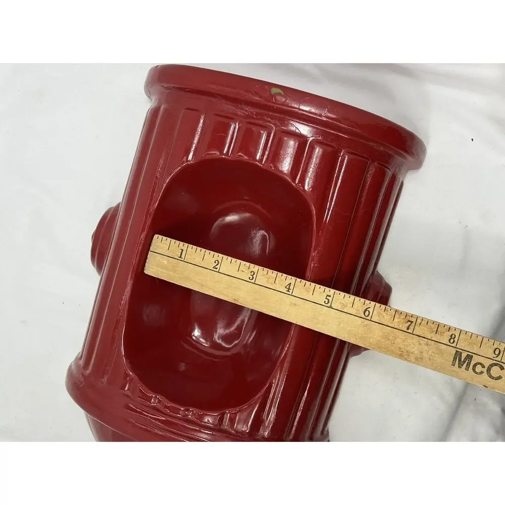 Vintage Red Fire Hydrant Dog Feeder Bowl Glazed Ceramic RARE 12” 🚒 Mid-century
